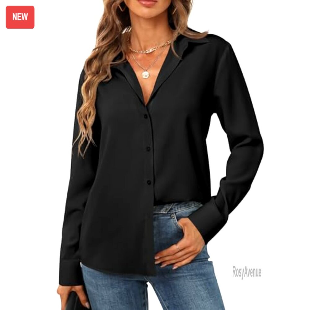 Long Sleeve Button Down Blouse Soft Polyester Chi… - image 3